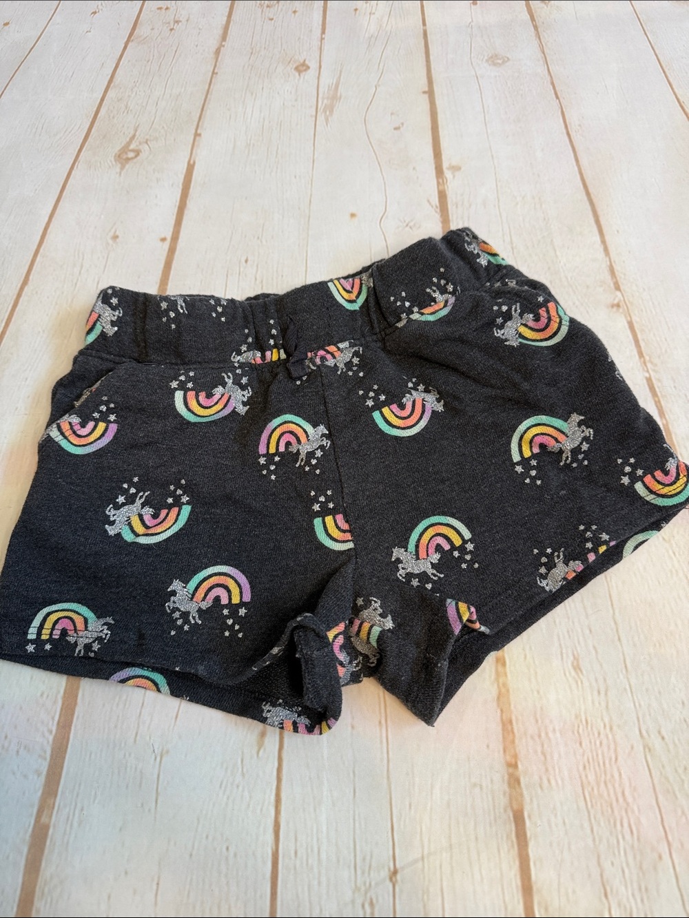Jumping Beans Girls' Black Charcoal Rainbow & Unicorn Stretch Pull On Shorts
